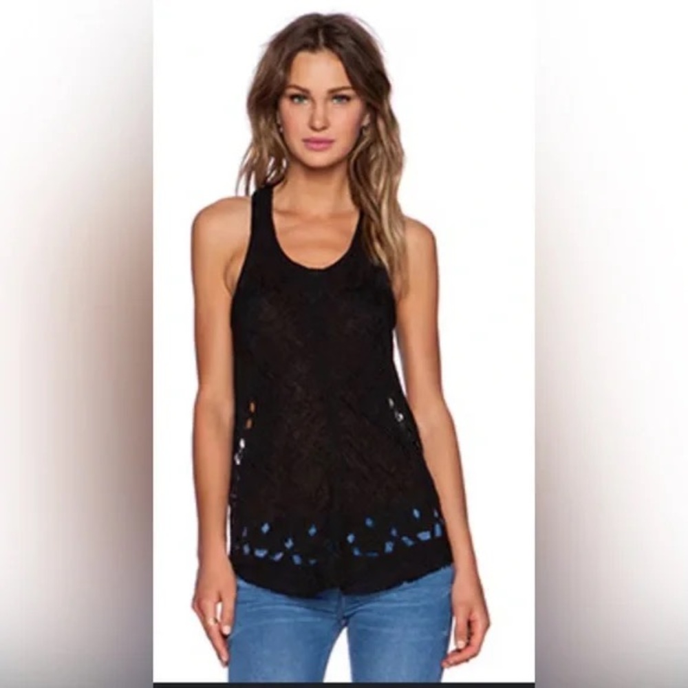 Iro Dolly Black Linen Embroidered Tank Size 38